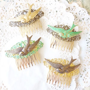 Gold Flying Sparrow Hair Comb Flying Swallow Hair Comb Ox Brass Bird Hair Comb Woodland Hair Comb Bridal Sparrow Hair Comb image 7