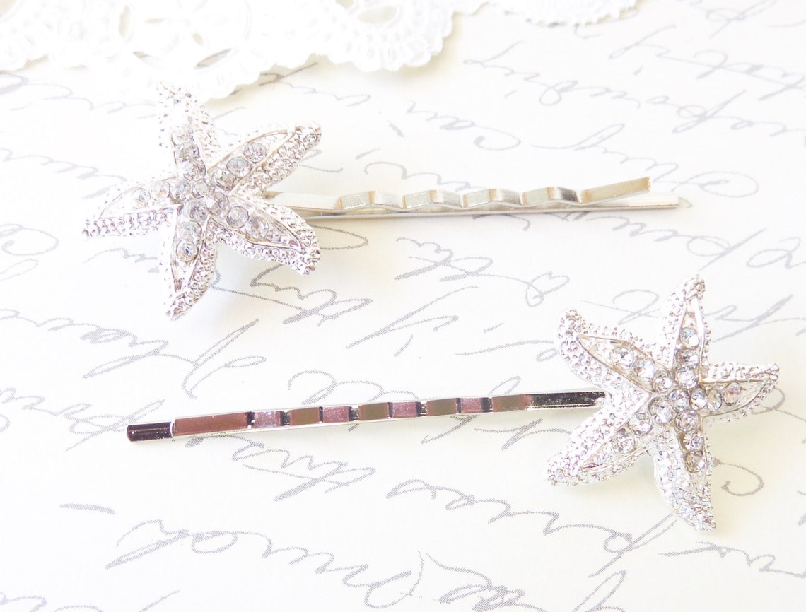 Rhinestone Starfish Hair Pins Silver Starfish Hair Pin Etsy