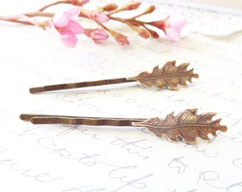 Ox Brass Leaf Bobby Pins - Oak Leaf Hair Pins - Petit Hair Pins - Woodland Leaf Hair Pins - Whimsical - Nature - Bridal Hair