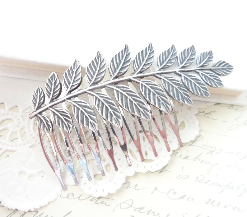 Sterling Silver Plated Leaf Branch Hair Comb Ox Silver Woodland Collection Whimsical Nature Bridal image 2