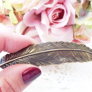 Ox Brass Feather Hair Barrette - Large Feather Hair Clip - French Feather Hair Barrette - Woodland Feather Barrette - Wedding Hair Clip