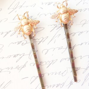 Golden Brass Bumble Bee Hair Pins Bumble Bee Bobby Pins Bumblebee Woodland Nature Wedding Hair Insect Fly Moth Bee image 2