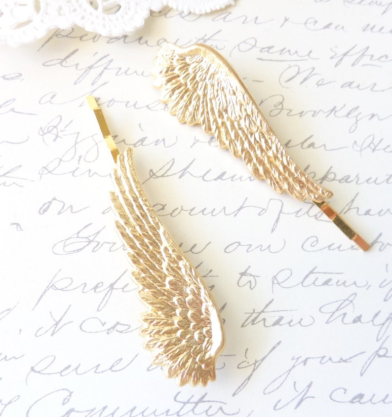 Golden Feather Hair Pins Angel Wing Bobby Pins Gold Feather Hair Pin Feather Bobby Pins Bridal Feather Hair Accessory Gold Feather image 2