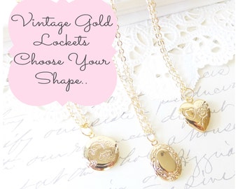 Tiny Gold Vintage Locket - Oval Locket - Round Locket - Heart Locket - Choose Your Shape