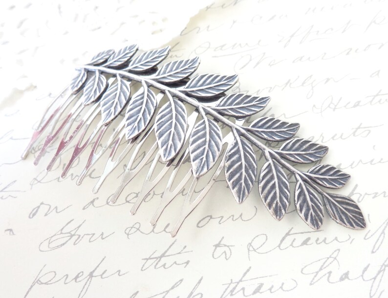 Sterling Silver Plated Leaf Branch Hair Comb Ox Silver Woodland Collection Whimsical Nature Bridal image 4