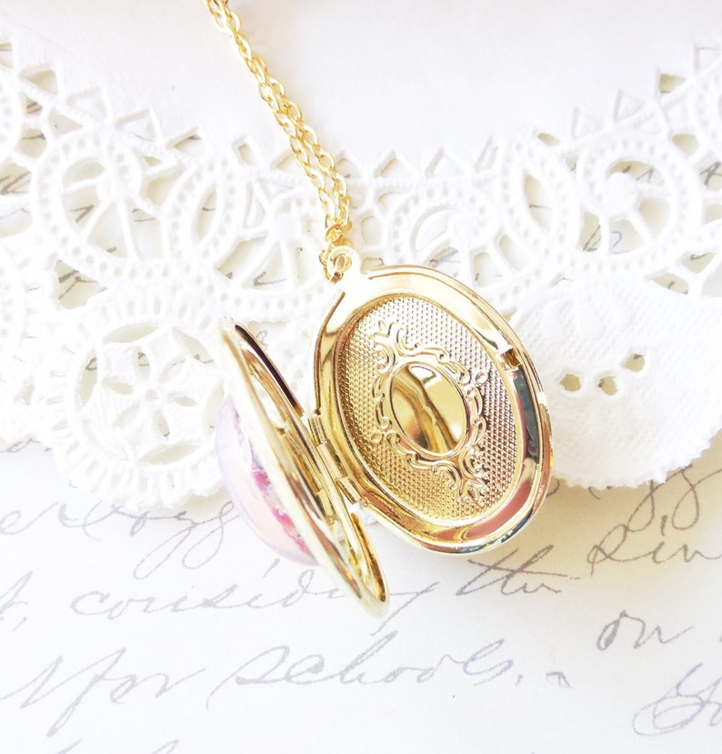 Pink Fire Opal Locket Necklace Gold Locket Birthstone Locket Necklace Keepsake October Birthday Gift Fire Opal image 7