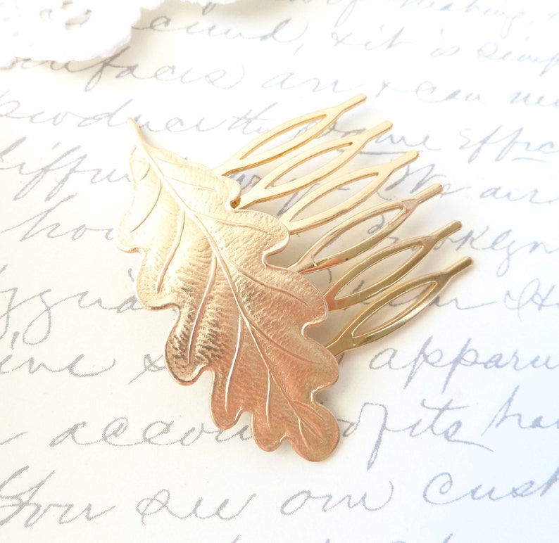 Golden Leaf Hair Comb Woodland Collection Whimsical Nature Bridal image 2