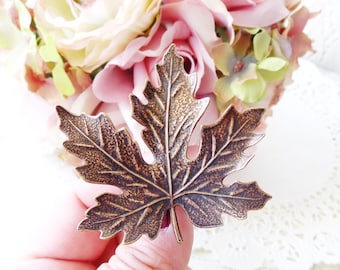 Ox Brass Maple Leaf Hair Clip - Pinch Leaf Hair Clip - Large Maple Leaf Hair Clip - Woodland Hair Pin - Wedding Hair Clip - Bridal Leaf Clip
