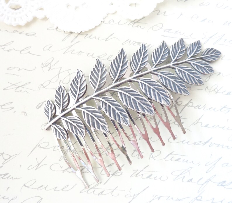 Sterling Silver Plated Leaf Branch Hair Comb Ox Silver Woodland Collection Whimsical Nature Bridal image 3