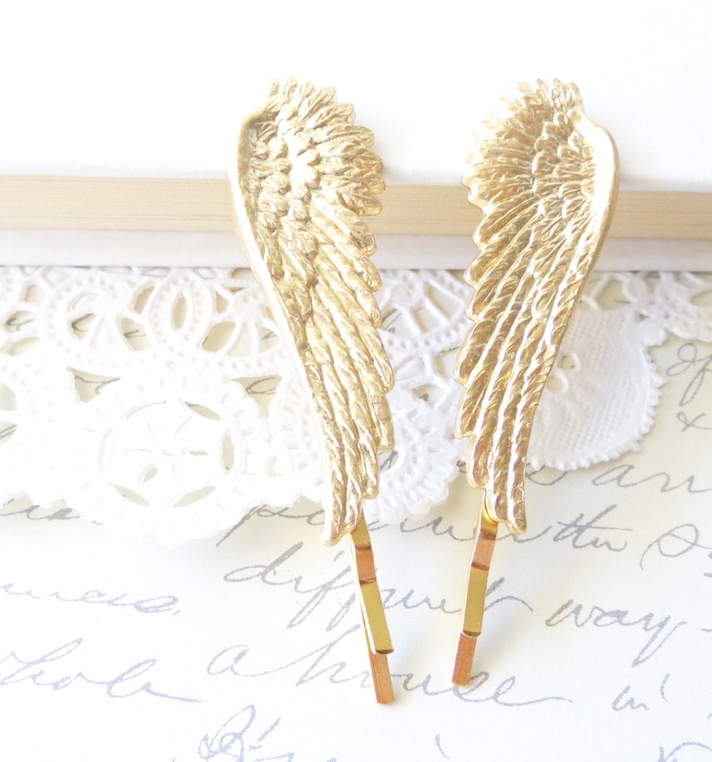 Golden Feather Hair Pins Angel Wing Bobby Pins Gold Feather Hair Pin Feather Bobby Pins Bridal Feather Hair Accessory Gold Feather image 3