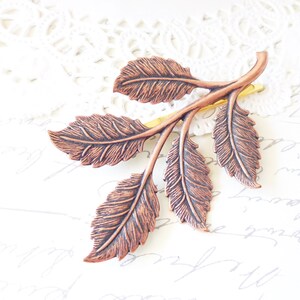 Rosy Copper Leaf Branch Hair Pin Copper Leaf Branch Bobby Pin Woodland Leaf Hair Pin Wedding Hair Pin Bridal Leaf Branch Hair Pin imagen 1