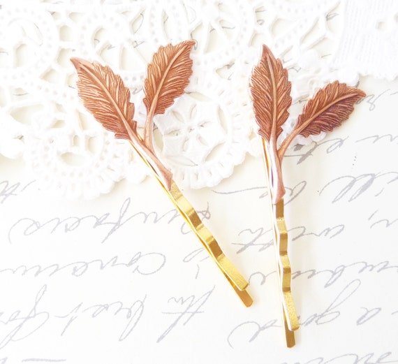 Rose Gold Metal Leaf & Branch Bobbies Pins Rose Gold Leaf Branch Hair Pins - Leaf Branch Bobby Pin Set  main image 2