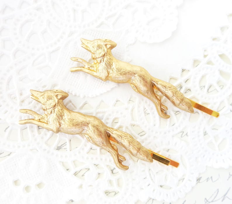 Golden Fox Bobby Pins Fox Hair Pins Woodland Hair Pin Set Forest Friends Woodland Animal Hair Pins Wedding Hair Bridal image 2