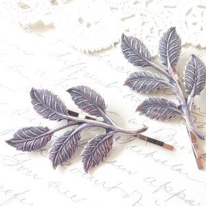 Sterling Silver Plated Leaf Branch Bobby Pin Set Woodland Leaf Hair Pins Wedding Leaf Branch Hair Accessory Bridal Hair Pins image 2