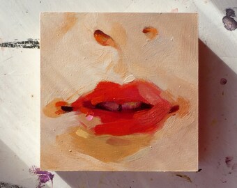 Pink Highlight lips acrylic painting figurative small art