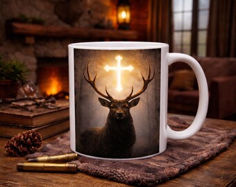 St. Hubert Conversion Stag Mug  Catholic Symbol of Grace & Redemption