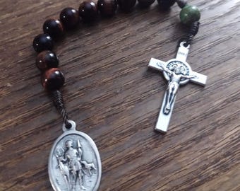 Saint Hubert HANDMADE Single Decade Catholic Rosary, Pocket Rosary, Catholic, Stone Beads, St. Hubert, Sodalite
