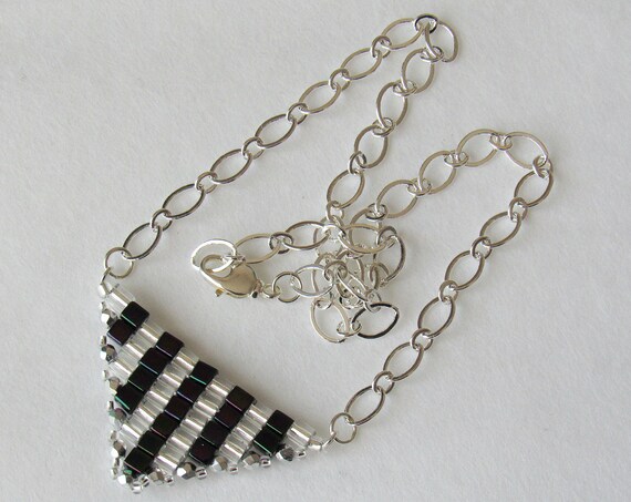Triangle Pendant Necklace in Deep Purple, Silver, White SKU: NK1033