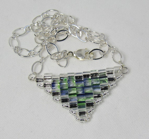 Triangle Pendant Necklace in Blue/Green and Silver SKU: NK1031