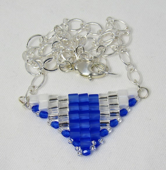 Triangle Pendant Necklace in Royal Blue, Silver, White SKU: NK1038