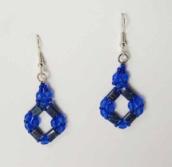 Deep Blue Stitch Beaded Earrings Sku: ER1038