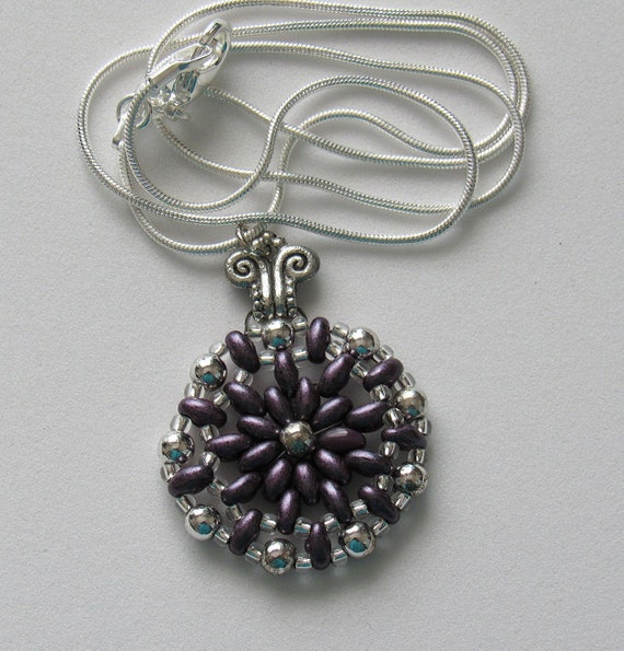 Dark Purple & Silver Round Pendant Sku: NK1028