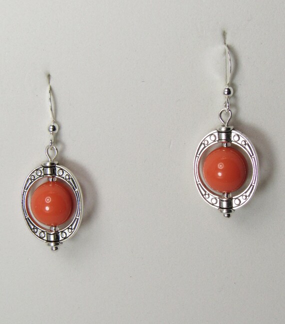 Coral Colored Bead Framed Earrings  SKU: ER1037