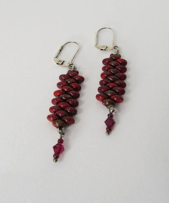 Red Picasso Finish Stitch Beaded Earrings Sku: ER1039