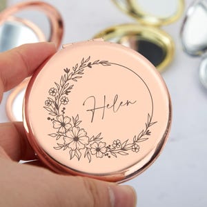 Miroir compact avec nom personnalisé, miroir de poche gravé personnalisé, cadeau de noce, cadeau de demoiselle d'honneur, cadeaux de remerciement, cadeau pour elle