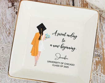 Personalized Graduation Jewelry Dish: Class of 2025 Ceramic Gift, College Keepsake