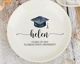 Personalized Graduation Jewelry Dish: Ceramic Ring Dish, Gift for Her, Class of 2026 Gifts