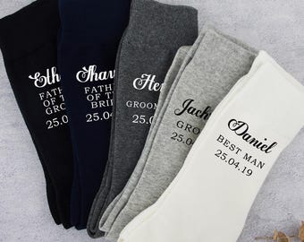 Personalized Groomsman Socks, Custom Name Men's Dress Socks, Wedding Gift, Cotton Men's Dress Socks, Wedding Keepsake, Bachelor Party Gift