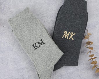 Chaussettes personnalisées pour garçons d'honneur, initiales brodées personnalisées, chaussettes pour mariage