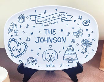 Personalized Wedding Platter: Custom Names, Date & Location,  Gift for Bride and Groom