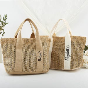 Sacs de plage personnalisés, sac fourre-tout en toile de jute personnalisé, sacs de paille avec nom, cadeau de sac de douche nuptiale, sac de plage EVJF, proposition de demoiselle d'honneur