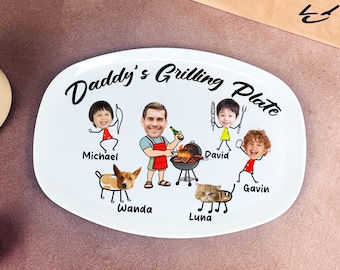 Gepersonaliseerde grillplaat, grillplaat papa, vaderdagcadeau van kinderen, papa's BBQ-grillplaat met kindernamen, Grill Master Dad