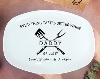 Personalized Grilling Plate, Fathers Day Gift, BBQ Grill Gifts from Kids, Custom Grilling Tray for Him, Custom Daddy's Grill Platter