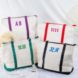 Custom Canvas Tote Bag, Custom Embroidered Shadow Monogram Tote Bag, Tote Bag with Initials, Bachelorette Gift, Beach Bag, Embroidered Tote