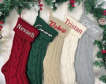Personalized Knit Christmas Stocking: 2026 Embroidered Family Name, Monogram Stocking, Holiday Decor