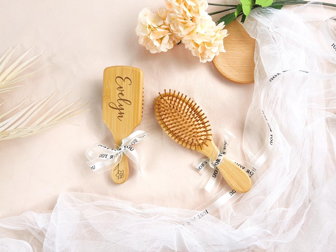 Custom Comb Set Personalized Bridesmaid Wood Combs, Custom Name& Birthflower Airbag ...