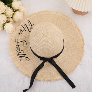 Floppy Beach Hat, Personalized Name Sun Hat, Honeymoon Gifts, Bride to Be Gift, Bachelorette Hats, Bachelorette Favors, Bridal Party Hats