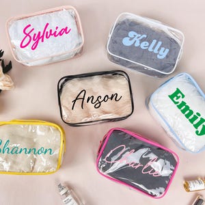 Personalized Makeup Bag, Custom Name Clear Makeup Bag, Cosmetic Bag, Bridesmaid Gift, Wedding Favor, Girls Travel Bag, Summer Vacation Gift