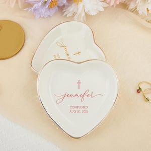 Personalized Ceramic Heart Jewelry Dish: First Communion Gift