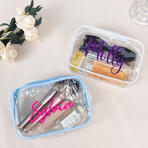Clear Toiletry Bag, Custom Name Clear Makeup Bag, Toiletry Bag Pouch with Zipper, Bridesmaid Gifts, Vacation Gift,Travel Makeup Cosmetic Bag