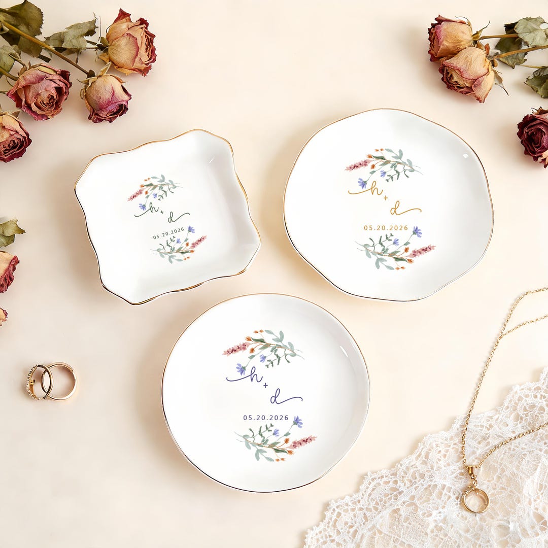 Personalized Engagement Ring Dish, Custom Wildflower Jewelry Dish ...