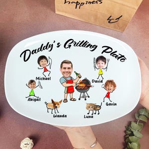 Dad’s Grilling Plate, Custom Grilling Plate Gift with Kids and Pet Faces, Father’s Day Gift, BBQ Gift for Dad,Family Grill Tray,Husband Gift
