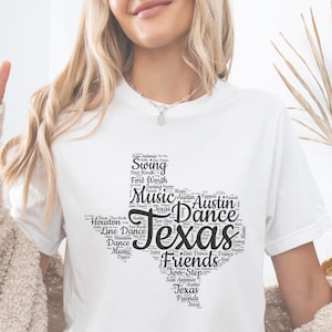 Texas Dance & Music Shirt, State Map Tshirt, Home State Tee, Western Cowboy Tee, Line Dance, Festival Shirt, Texas Two-Step