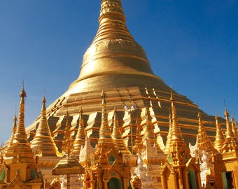 Golden Shwedagon Pagoda Print | Myanmar Travel Photography| Buddhist Temple Wall Art| Southeast Asia Decor| Yangon Landmark Photo.