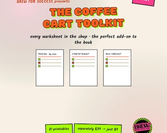 Coffee Cart Printable Toolkit, 21 Business Worksheets, Menu Builder Milk Forecast Startup Budget Event Packing and Pricing Sheets