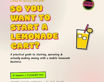 Lemonade Cart Business Guide, Mobile Lemonade Stand Startup Ebook with 17 Printable Worksheets, Drink Trailer Pop Up Business Toolkit
